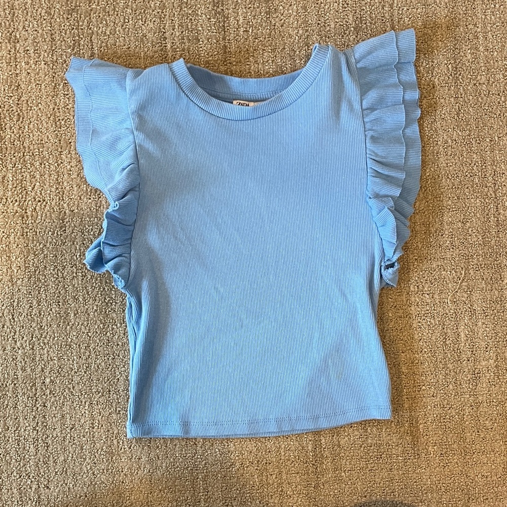 Zara Light Blue Ruffled Sleeve Top